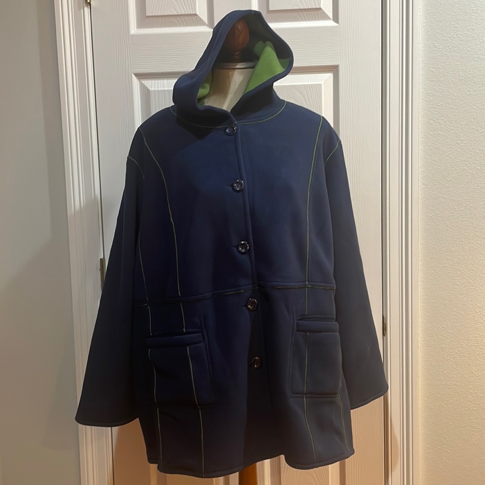 Susan graver fleece coat reversible hood blue jacket brand new women’s size 3X